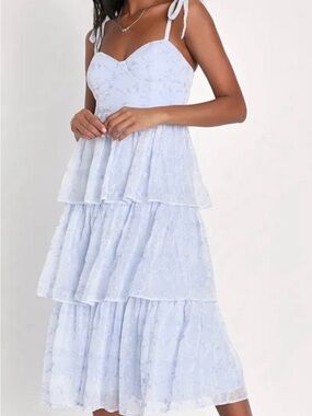 Lulu's Light Blue Tiered Midi Dress with Tie Straps